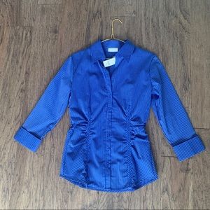 New York & Company button up blue pinstripe top